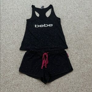Bebe Black Pajama Set with Pink Drawstring